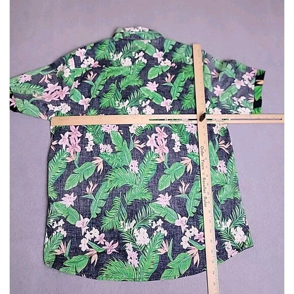 Simply Southern Hawaiian Shirt Mens XL Inside Out Blue Green Floral Stretch Camp - Picture 10 of 13